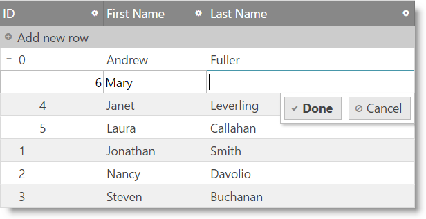 Tree Grid Add child mouse